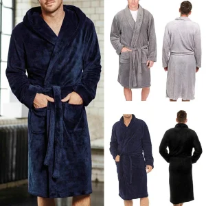 Fashion Men Winter Robes Warm Lengthened Plush Shawl Bathrobe Home Sleepwear Robe Coat